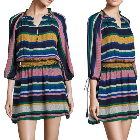 {Shoshanna} Ralston Multi Color Striped Silk Dress - Picture 1 of 8